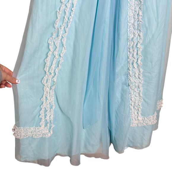 Nadine VINTAGE pastel blue White Lace Accent Formal long sleeve dress Size SMALL - Picture 10 of 16